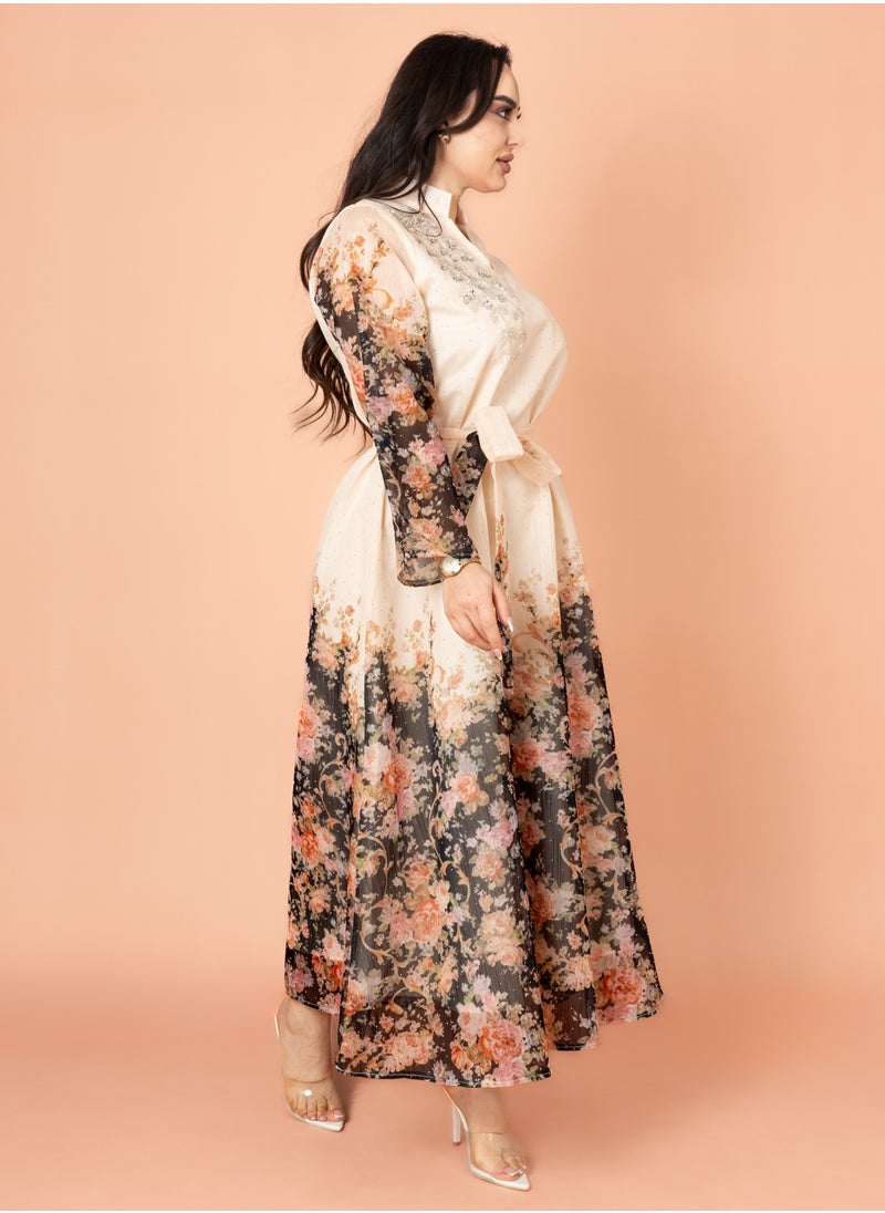 IKKXA Floral Belted Embroidery Jalabiya  - Image 3