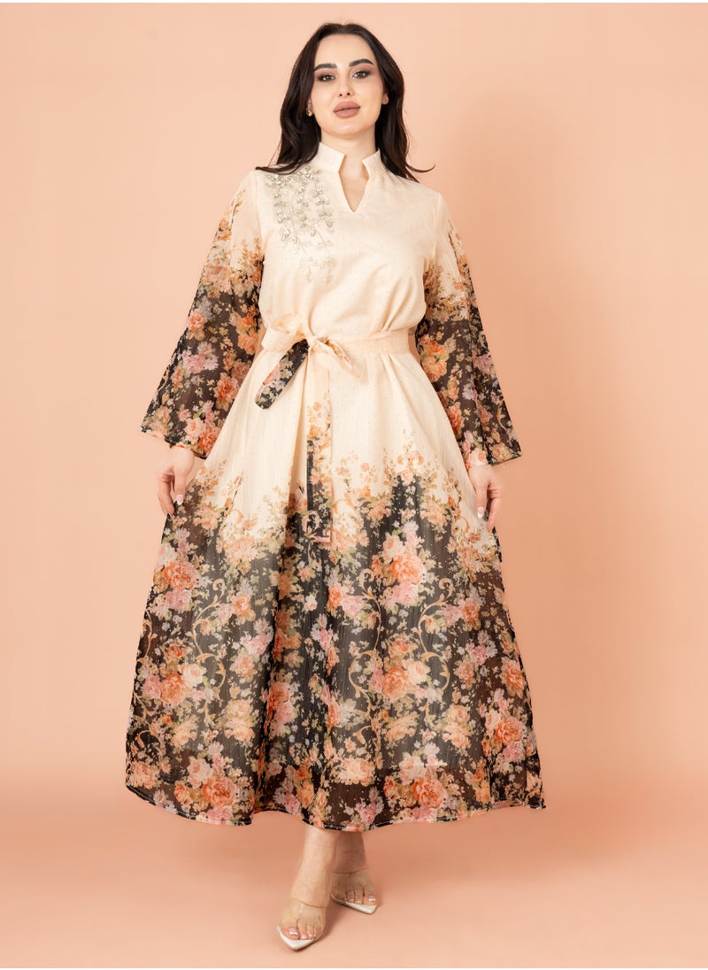 IKKXA Floral Belted Embroidery Jalabiya  - Image 1