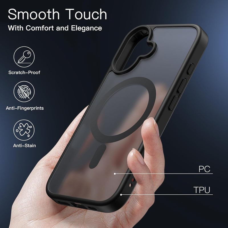 Elzzi Magnetic Guard Designed for iPhone 16 Plus Case Translucent Matte Hard PC + TPU Back Cover [Compatible with MagSafe] Anti-Scratch Shockproof Phone Case (6.7 Inch, Black) - Image 4