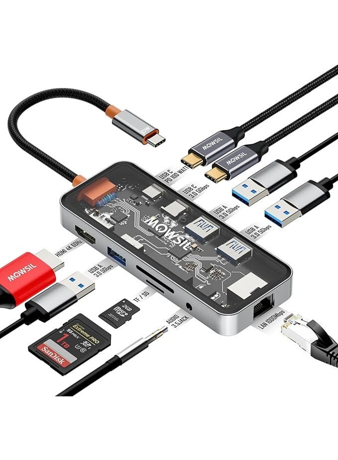 Mowsil 10-in-1 USB C to HDMI Hub | 100W PD Laptop Docking Station Monitor Extend Display - Image 4