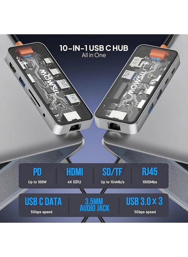 Mowsil 10-in-1 USB C to HDMI Hub | 100W PD Laptop Docking Station Monitor Extend Display - Image 5