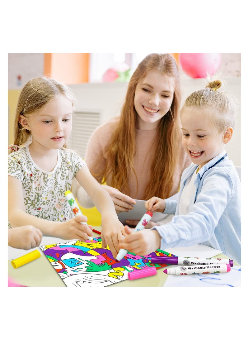 Excefore 24 Colors Washable Marker Set for Kids Conical Tip Broad Line Markers for Kids Art Marker Set for Toddlers Age 3+ Perfect for  Coloring Pages Homeschool Art Supplies  - Image 5