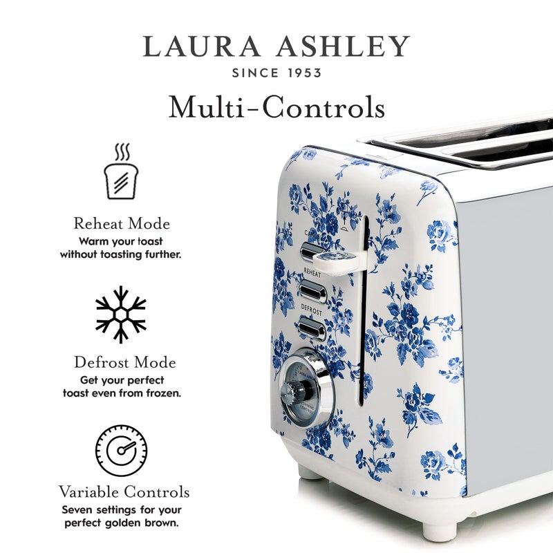 LAURA ASHLEY VQ Laura Ashley China Rose Stainless Steel 2 Slice Toaster | Multi-Functional Bagels & Bread Toaster 2 Slice with Adjustable Heating & Defrost Mode | Featuring 2 Wide Slots & Croissant Warming Rack - Image 5