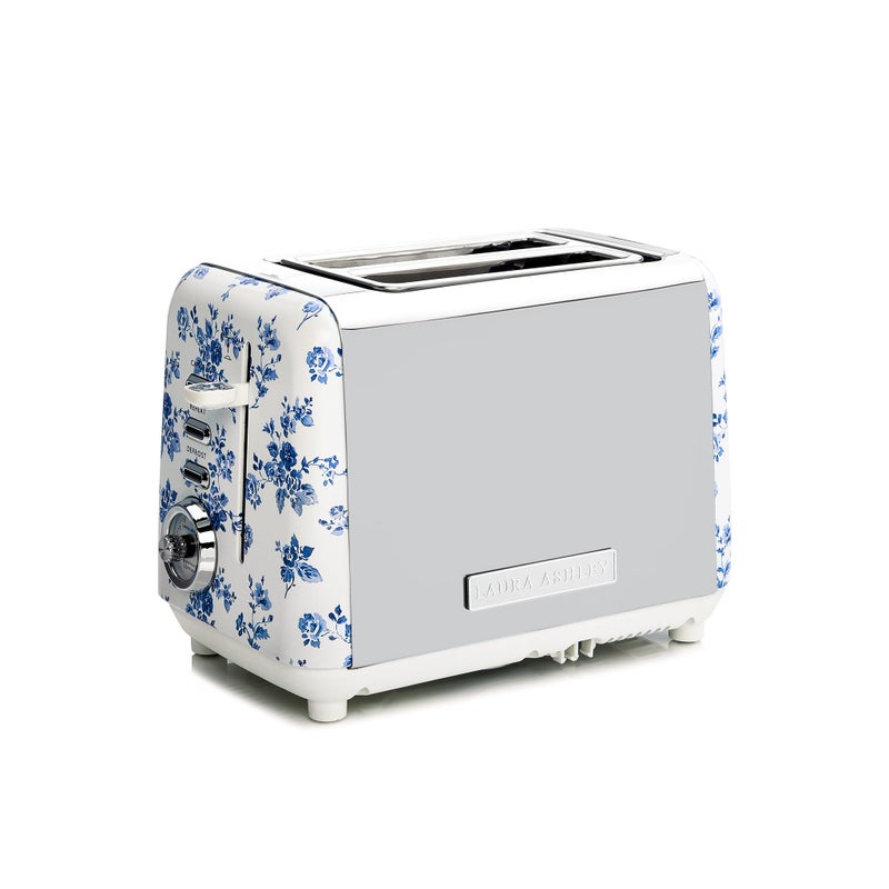 LAURA ASHLEY VQ Laura Ashley China Rose Stainless Steel 2 Slice Toaster | Multi-Functional Bagels & Bread Toaster 2 Slice with Adjustable Heating & Defrost Mode | Featuring 2 Wide Slots & Croissant Warming Rack - Image 1