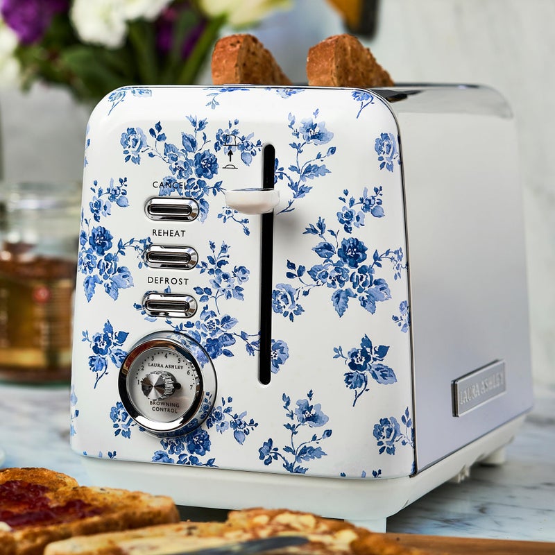 LAURA ASHLEY VQ Laura Ashley China Rose Stainless Steel 2 Slice Toaster | Multi-Functional Bagels & Bread Toaster 2 Slice with Adjustable Heating & Defrost Mode | Featuring 2 Wide Slots & Croissant Warming Rack - Image 3
