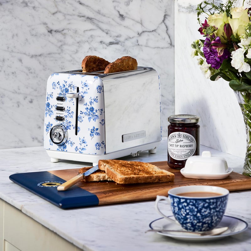 LAURA ASHLEY VQ Laura Ashley China Rose Stainless Steel 2 Slice Toaster | Multi-Functional Bagels & Bread Toaster 2 Slice with Adjustable Heating & Defrost Mode | Featuring 2 Wide Slots & Croissant Warming Rack - Image 2