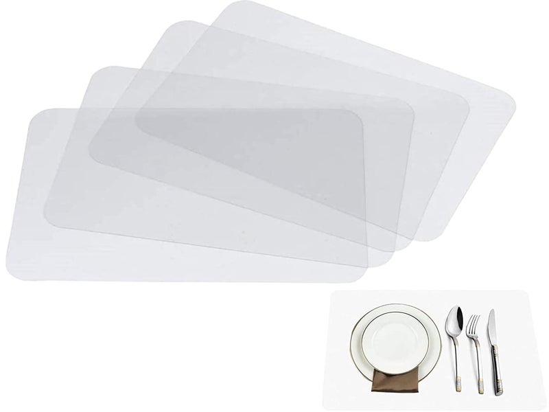 Thstheaven Clear Place MatsTranslucent Plastic Placemats Set for Dining Table Keeps Table or Desktop Cloth Cleaner Washable Heat Resistant NonSlip 4