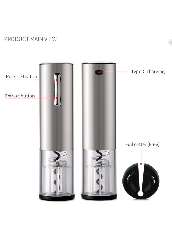 Beram - Electric Wine Opener, Automatic Bottle Corkscrew, LED Light, Foil Cutter Base, Matte Surface, Button Control, Transparent Shell Head Design - Image 1