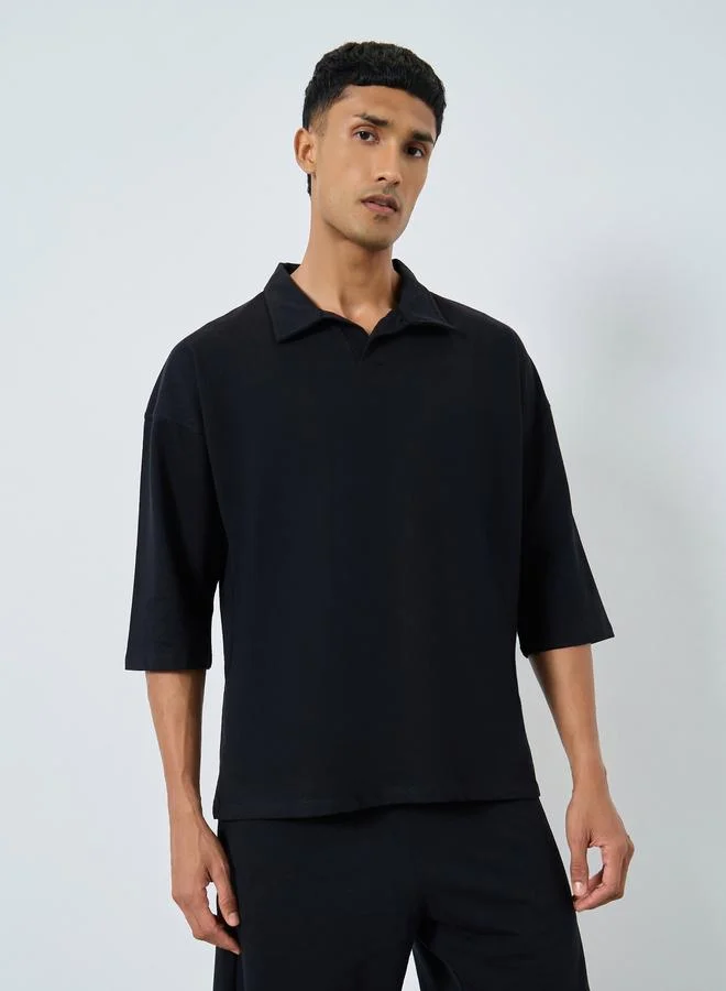 Styli Black Boxy Polo T-Shirt and Shorts Co-ords