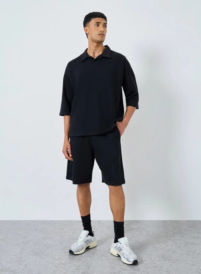 Styli Black Boxy Polo T-Shirt and Shorts Co-ords