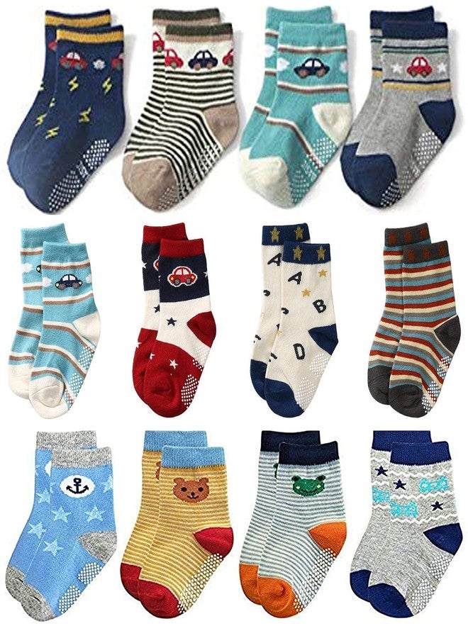 Kidbee Baby Boy's Organic Cotton Anti Slip Grip Socks (Multicolor Printed) (12-18 Months, 9 Pairs) - Image 1