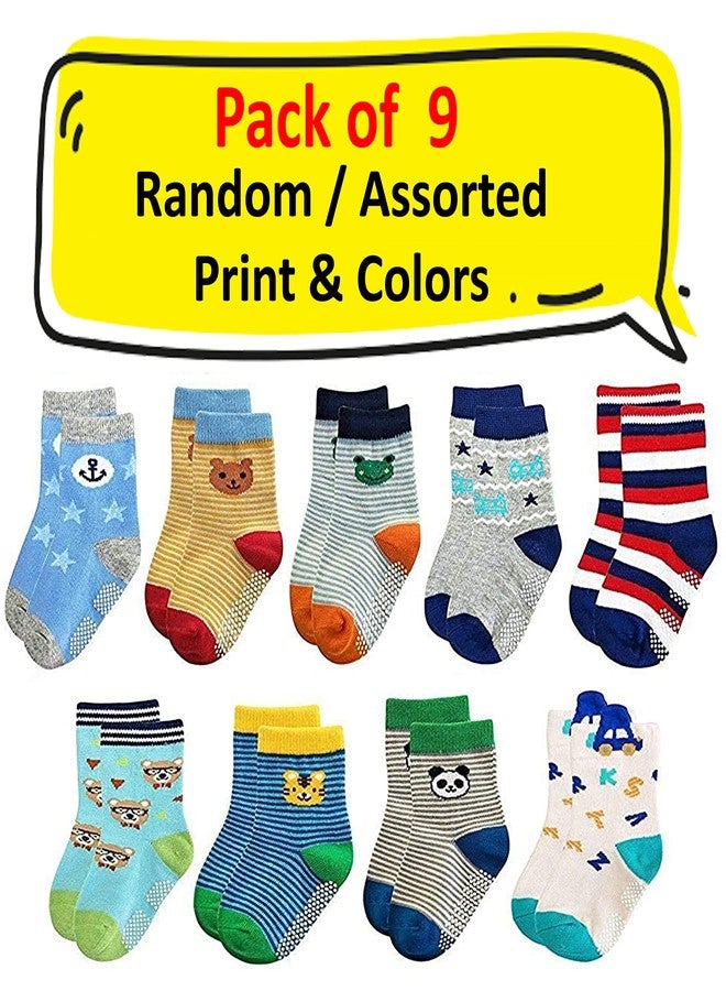 Kidbee Baby Boy's Organic Cotton Anti Slip Grip Socks (Multicolor Printed) (12-18 Months, 9 Pairs) - Image 3