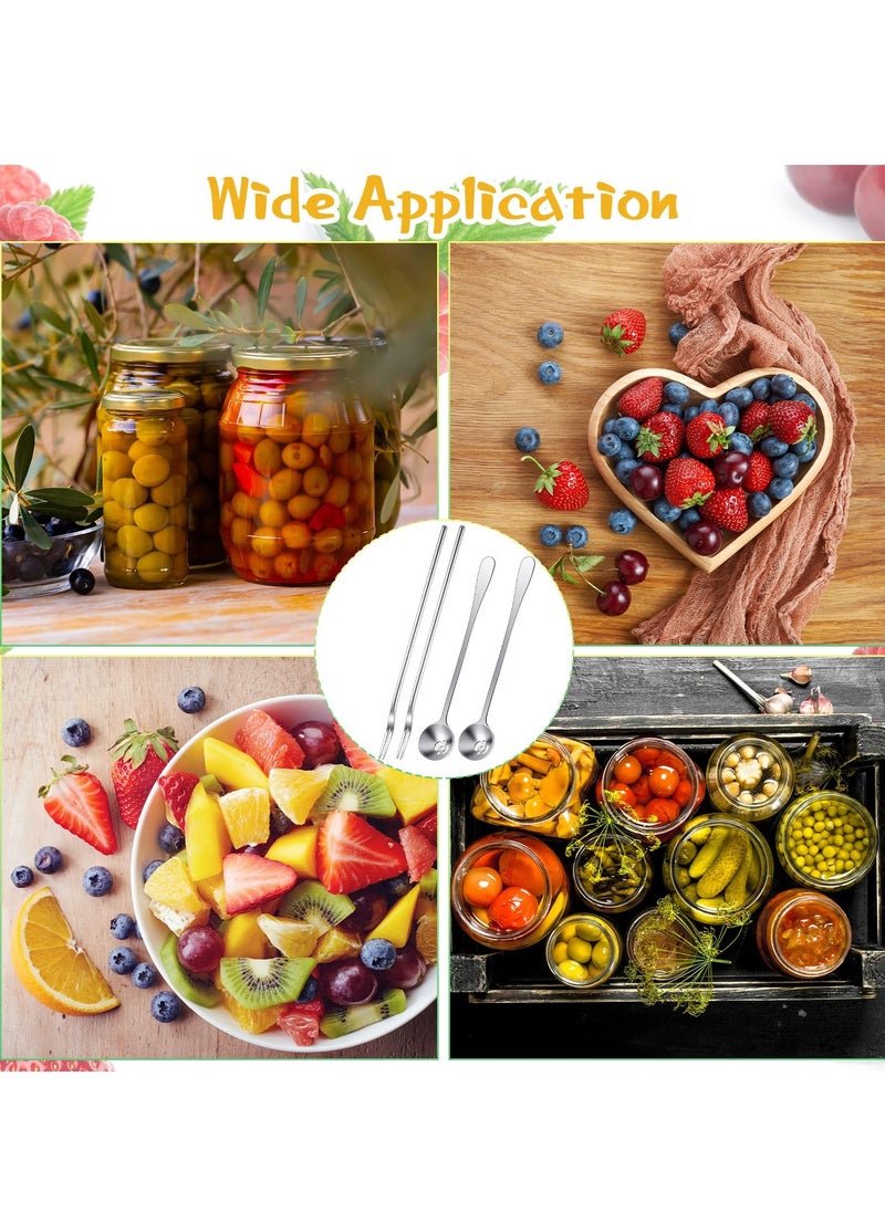 4 Pcs Pickle Fork and Olive Spoon Strainer, Stainless Steel Long Handle Pickle Fork and Olive Spoon Jars Serving Spoon and Fork Set with Drain Hole for Pickle Cucumber Arugula Caper