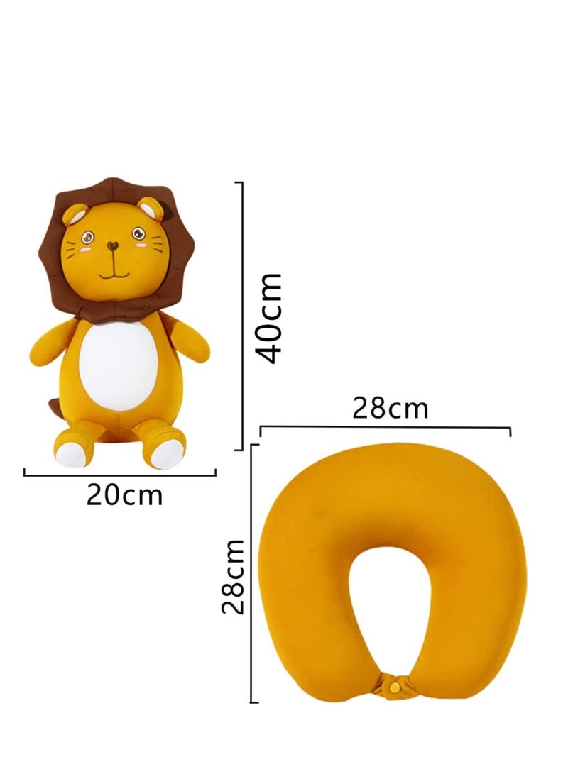 SYOSI Neck Pillow for Travel Kids 2 in 1 Convertible Pillow Comfortable Neck Support Pillow or Lion Doll Cushion for Plane Cars Trains Office Flight Travel Sleeping - Image 2