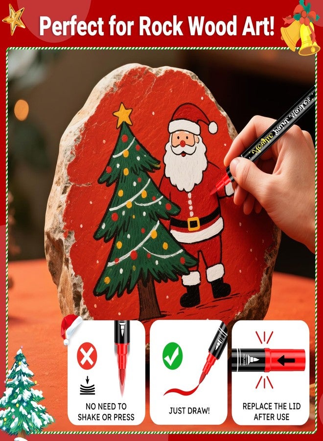 AKARUED Red Paint Marker for Rocks: 6 Pack Red Acrylic Paint Pen Dual Tip (Fine & brush), Non-Toxic, Water Based Acrylic Markers for Wood Painting, Plastic, Metal, Stone, DIY Crafts - Image 2