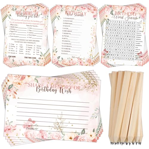 Fumete Birthday Party Games & Activities 100 Pcs Who Knows The Girl Game with 20 Pencils Girly Birthday Cards Set for Teens Sweet Sleepover Party Supplies for Girls,4 Activities(Rose) - Image 1