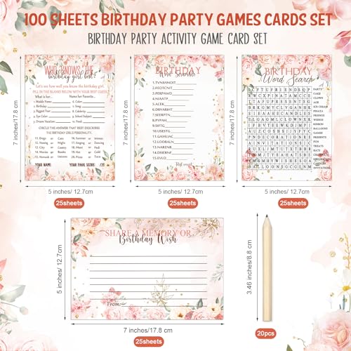 Fumete Birthday Party Games & Activities 100 Pcs Who Knows The Girl Game with 20 Pencils Girly Birthday Cards Set for Teens Sweet Sleepover Party Supplies for Girls,4 Activities(Rose) - Image 2