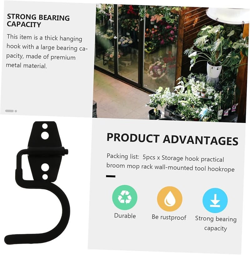 خطافات حائطية متينة للحمل الثقيل 5 قطع حامل مكنسة معدني منظِّم تخزين المرآب - Image 4