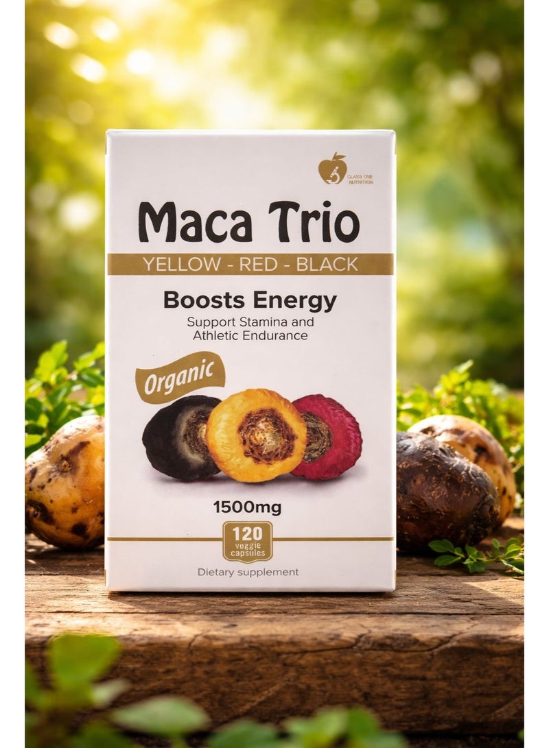 Maca Trio Organic Black,Red Root Capsules -1500mg,120 Pisces