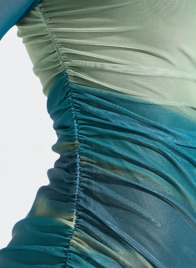 Styli Ruched Tie & Dye Long Sleeves Bodycon Maxi Dress