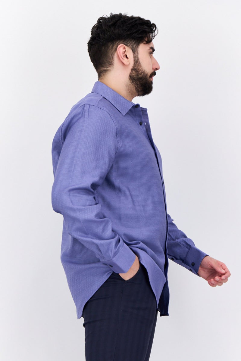 PERRY ELLIS Men Regular Fit Textured Long Sleeves Casual Shirt, Lilac - Image 2