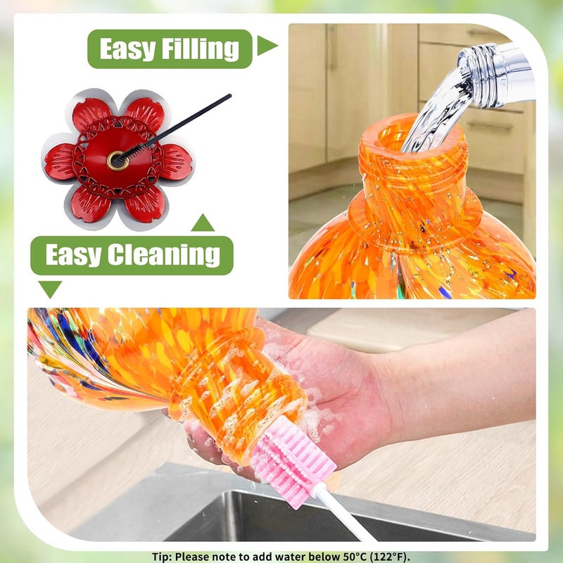 BOLITE Hummingbird Feeder, 24001O Hand Blown Glass Hummingbird Feeders for Outdoors Hanging, 22 Ounce, 5 Feeding Ports with Perch, Peony Flower Shape, Orange - Image 5