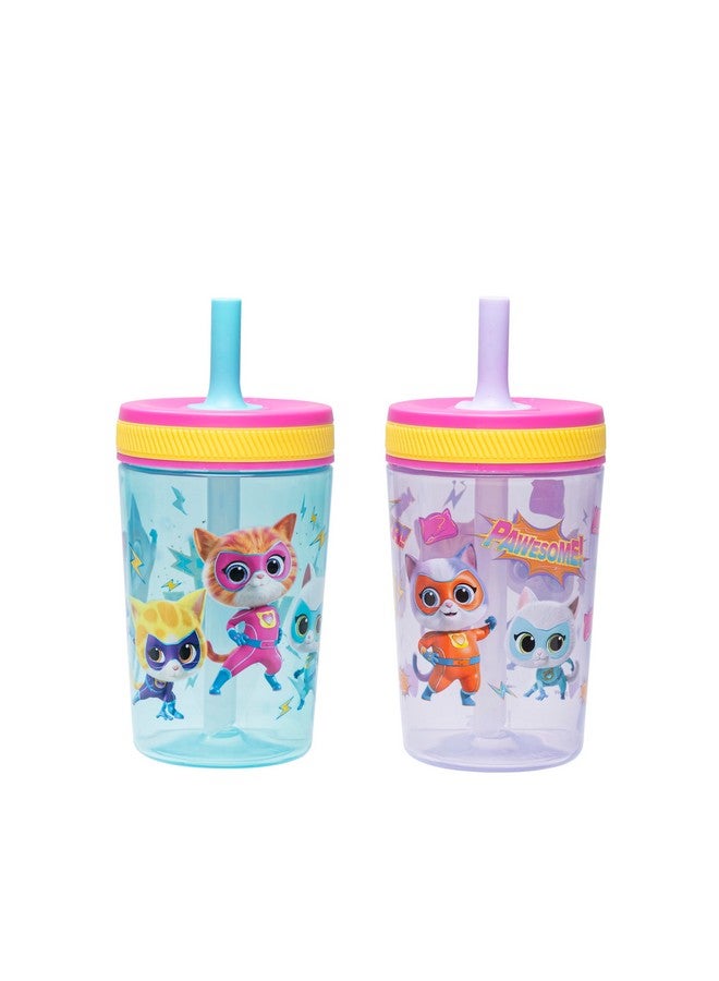 Zak Designs أكواب زاك ديزاينز ديزني سوبر كيتيس كيلسو للأطفال للسفر أو في المنزل، 15 أونصة، عبوة من 2 أكواب شرب بلاستيكية متينة بتصميم مانع للتسرب مثالية للأطفال (جيني، سباركس، بادي، بيتسي) - Image 1