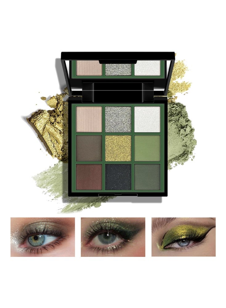 KAPEINE Green Eyeshadow Palette, Glitter Eye Shadow Makeup, Shiny Sparkle Shimmer Glitter Green Eyeshadow Waterproof Pallete, Cat's Eye, Smokey Eye Make-Up Palette - Image 1