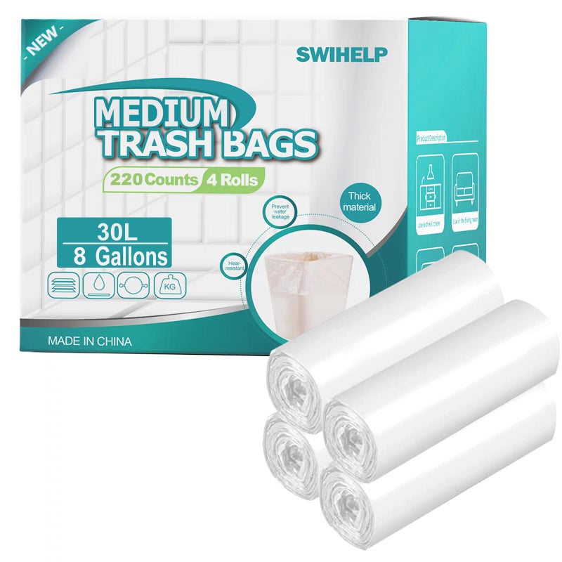 SWIHELP Medium Garbage Bags 8 Gallon 30 Liter Trash Bags Wastebasket Bin Liners Plastic Trash Bags for Bathroom Bedroom Office Trash Can 220 Count - Image 3