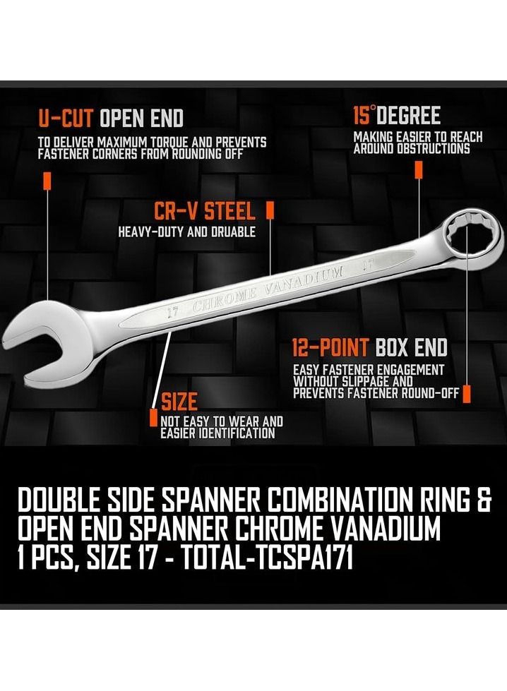 TOTAL 17 Size Double Side Spanner Combination Ring & Open End Spanner Chrome Vanadium 1 Pcs, TCSPA171 - Image 5