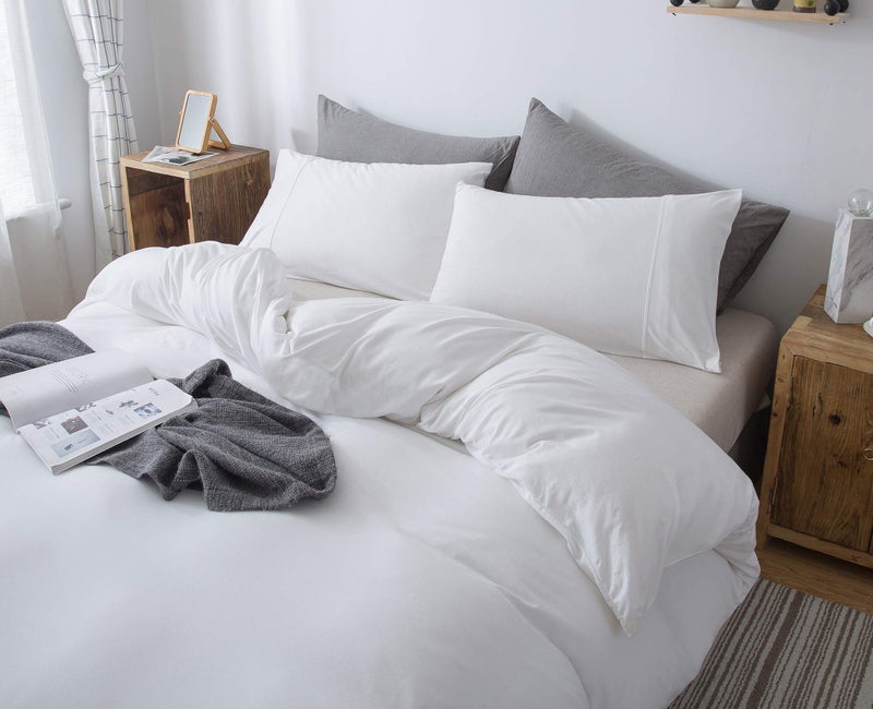 KAIANG KAIANG Jersey Knit Pillowcase. All Season  Soft  Cozy Cases. T-Shirt Jersey Cotton Pillow Case Set. Heather Cotton Jersey Case Set. (White  Queen Size)  - Image 5