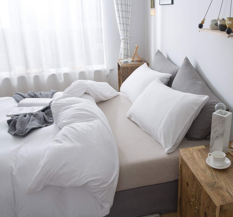 KAIANG KAIANG Jersey Knit Pillowcase. All Season  Soft  Cozy Cases. T-Shirt Jersey Cotton Pillow Case Set. Heather Cotton Jersey Case Set. (White  Queen Size)  - Image 4