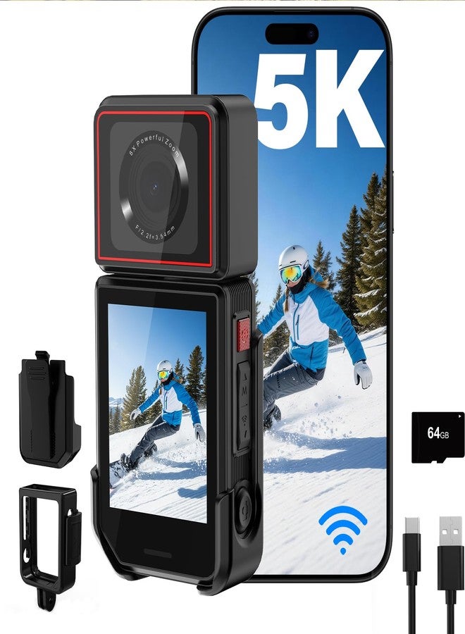MINIBEAR Action Camera 5K 25P with EIS Stabilization, 180° Rotating Lens Vlogging Camera for YouTube, Body Camera with Touch Screen WiFi & Remote Control for Cycling Running Outdoor Sports Motorcycle Hiking - Image 1