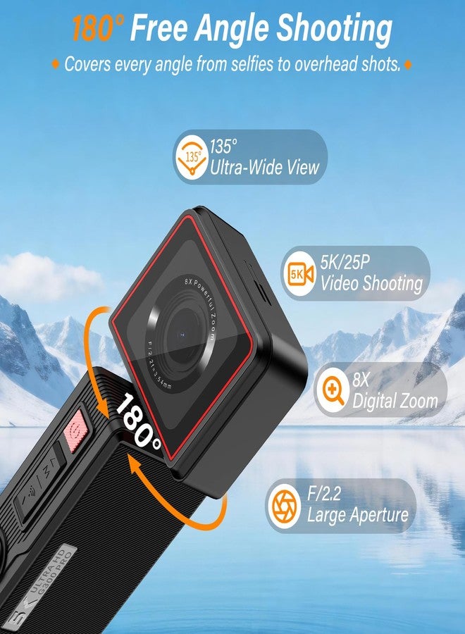 MINIBEAR Action Camera 5K 25P with EIS Stabilization, 180° Rotating Lens Vlogging Camera for YouTube, Body Camera with Touch Screen WiFi & Remote Control for Cycling Running Outdoor Sports Motorcycle Hiking - Image 4