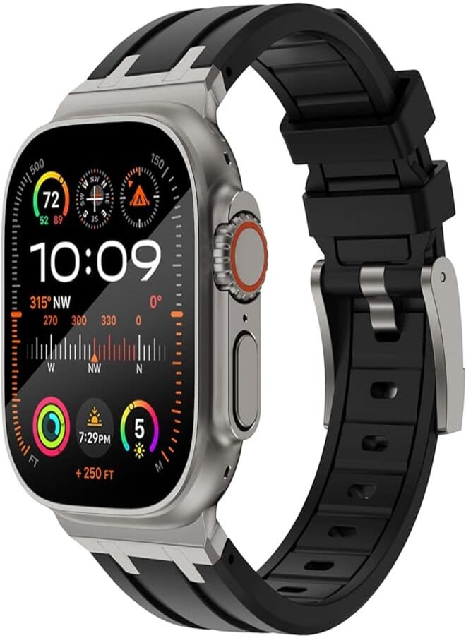 Kades KADES 49 mm 45 mm 44 mm 42 mm for Apple Watch Ultra 2 Strap, Liquid Silicone Rubber Strap for iWatch Ultra 2/Ultra, Series 9/8/7/6/5/4/3/2/1/SE, Luxury AP Rubber Strap with Stainless Steel Adapter 