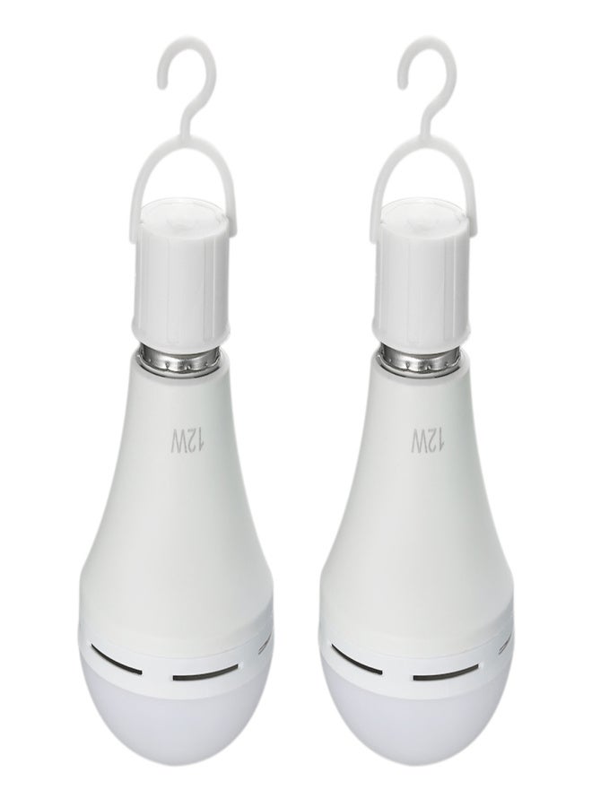 Pack of 2 Multifunctional Rechargeable 12W Emergency LED Light Bulbs 60W Equivalent 6000K Bright Outdoor Hanging Lamp Lights for Power Outage Camping Garden Parties--E26/E27, AC100~240V - Image 1
