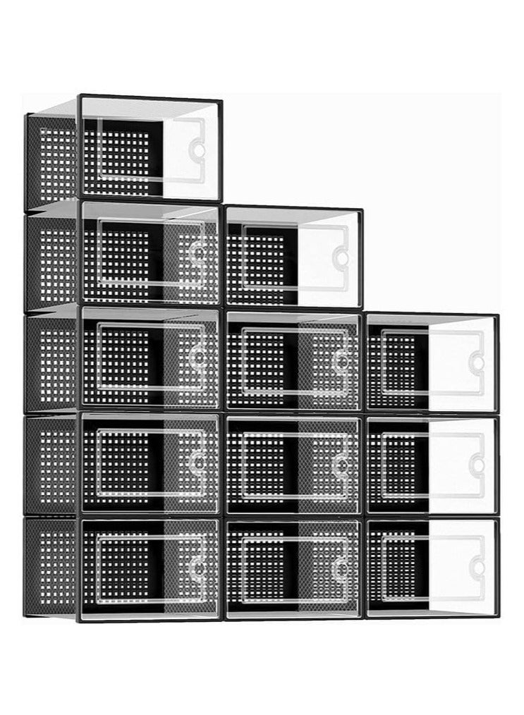 GUDOO صندوق تخزين أحذية كبير مكون من 12 قطعة منظم أحذية بلاستيكي شفاف قابل للتكديس لتوفير مساحة في الخزانة ورف أحذية قابل للطي وحامل حاوية أحذية رياضية - Image 1