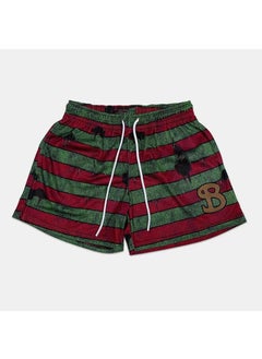 Generic Mens BKTSQD Color Block Athletic Shorts green and red stripes 