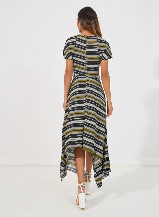 Styli Striped Asymmetrical Dress