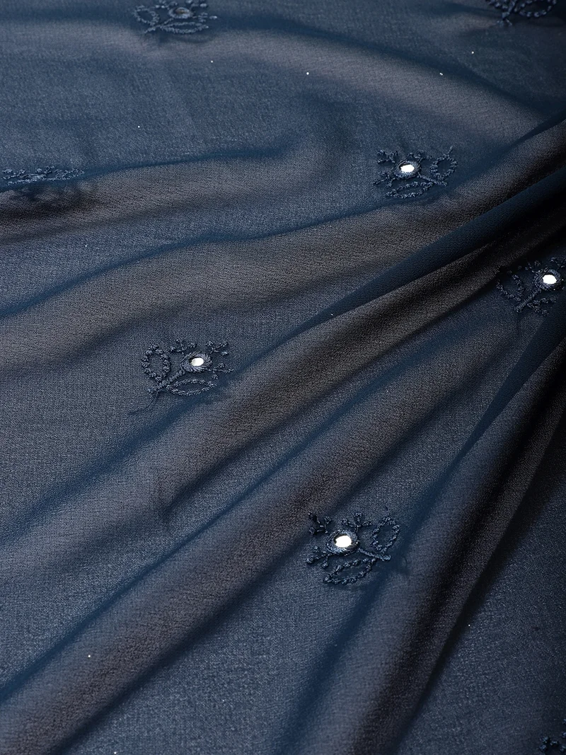 أيه كيه إس Navy Blue Georgette Fabric with Mirror Work