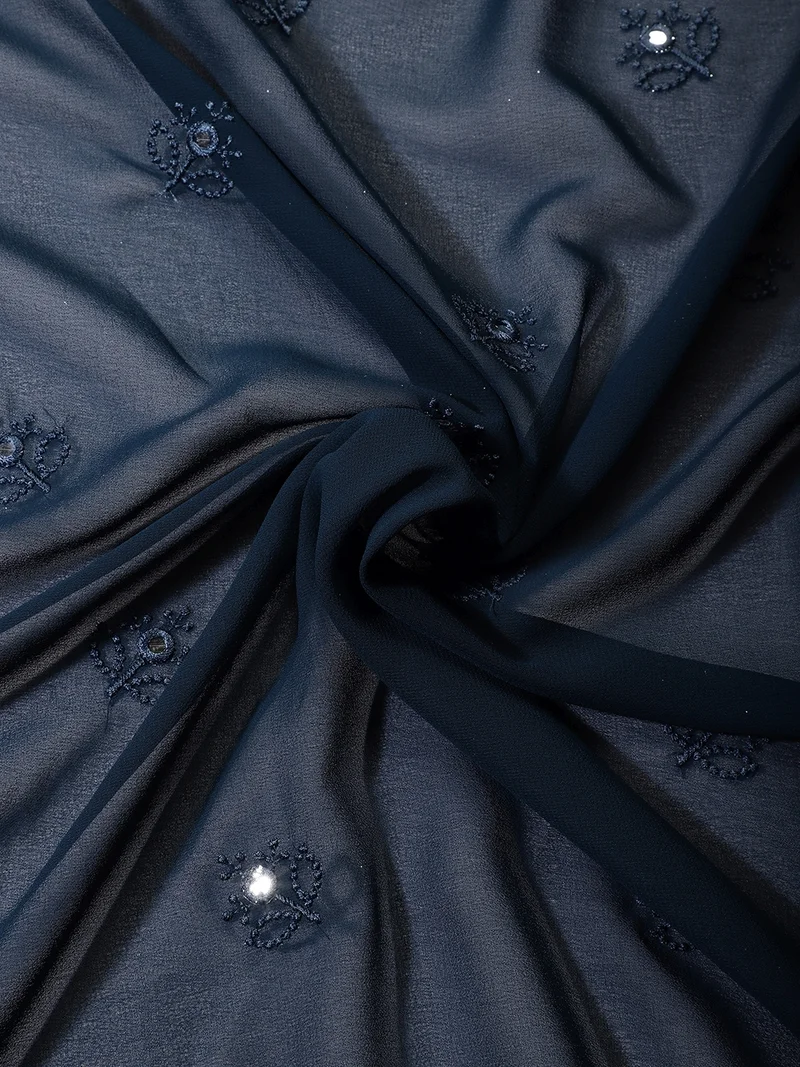 أيه كيه إس Navy Blue Georgette Fabric with Mirror Work