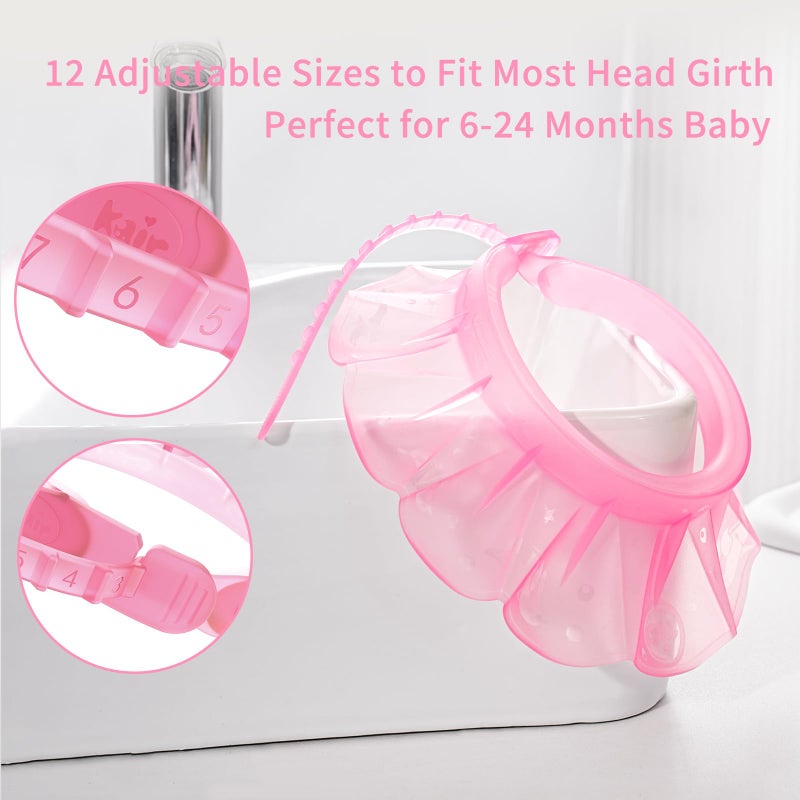 kair Baby Kids Shower Cap Soft Adjustable Silicone Toddler Bath Visor Children Hair Washing Hat Keep Kids Shield Water Out of Eyes & Ears (Pink, Head Size 12.5"-19" Less Than 24 Months) - Image 3