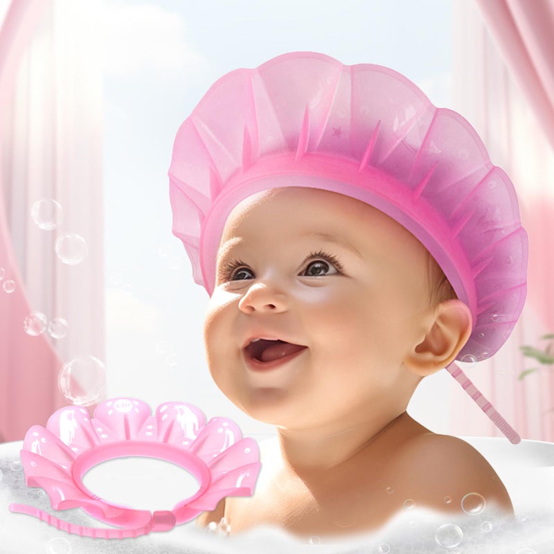 kair Baby Kids Shower Cap Soft Adjustable Silicone Toddler Bath Visor Children Hair Washing Hat Keep Kids Shield Water Out of Eyes & Ears (Pink, Head Size 12.5"-19" Less Than 24 Months) - Image 1