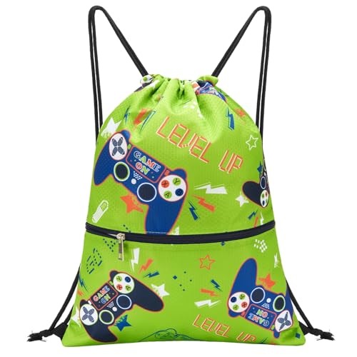 WAWSAM Game Kids Drawstring Backpack Waterproof, Gym Swim Bag Cinch Bag for Boys Kids Waterproof Beach Bag Draw String Bags, Back to School Birthday Gift with Zippered Pocket - Image 1