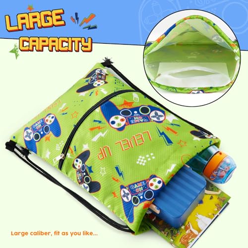 WAWSAM Game Kids Drawstring Backpack Waterproof, Gym Swim Bag Cinch Bag for Boys Kids Waterproof Beach Bag Draw String Bags, Back to School Birthday Gift with Zippered Pocket - Image 3