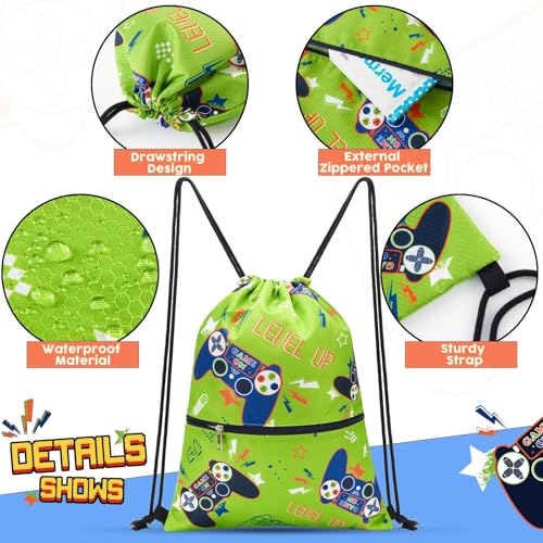 WAWSAM Game Kids Drawstring Backpack Waterproof, Gym Swim Bag Cinch Bag for Boys Kids Waterproof Beach Bag Draw String Bags, Back to School Birthday Gift with Zippered Pocket - Image 2
