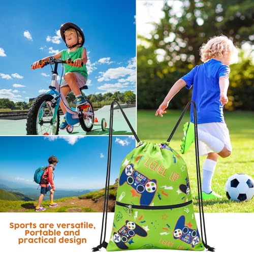WAWSAM Game Kids Drawstring Backpack Waterproof, Gym Swim Bag Cinch Bag for Boys Kids Waterproof Beach Bag Draw String Bags, Back to School Birthday Gift with Zippered Pocket - Image 5