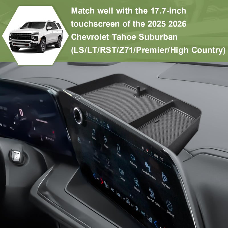HGWEI Center Console Dashboard Organizer Compatible with 2025 2026 Chevy Suburban Tahoe Interior Accessories Armrest Dash Storage Box Insert Tray Holder, Fit 17.7-inch Touch-Screen Display Black - Image 2