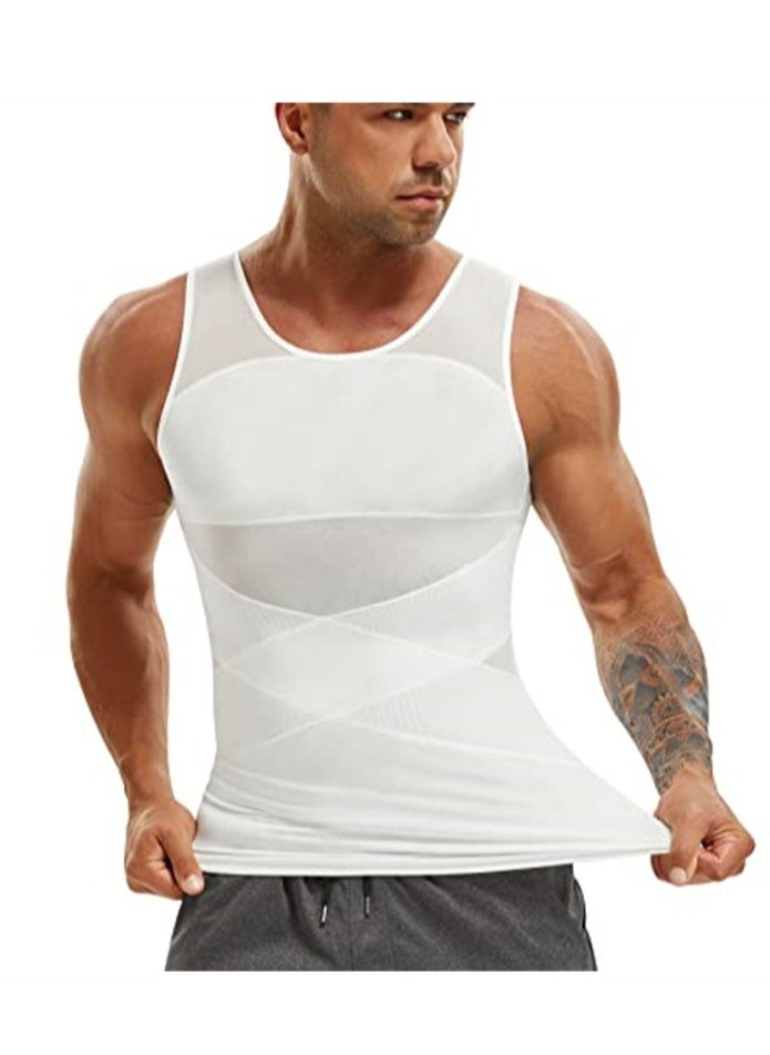 VIUAUAX Compression Shirt for Men Slimming Undershirt Body Shaper Tank top for gynecomastia Sleeveless Shapewear Vest Men White XL  - Image 1