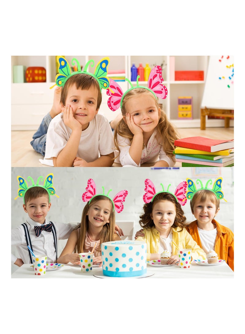 Luckam 4 عبوات من أربطة الرأس على شكل فراشة مصنوعة من الفelt قابلة للتعديل بأجنحة وردية وخضراء للأطفال هدايا عيد الميلاد إكسسوارات شعر الأطفال أدوات أداء رياض الأطفال رأس الكرة خنفساء السيدة - Image 4